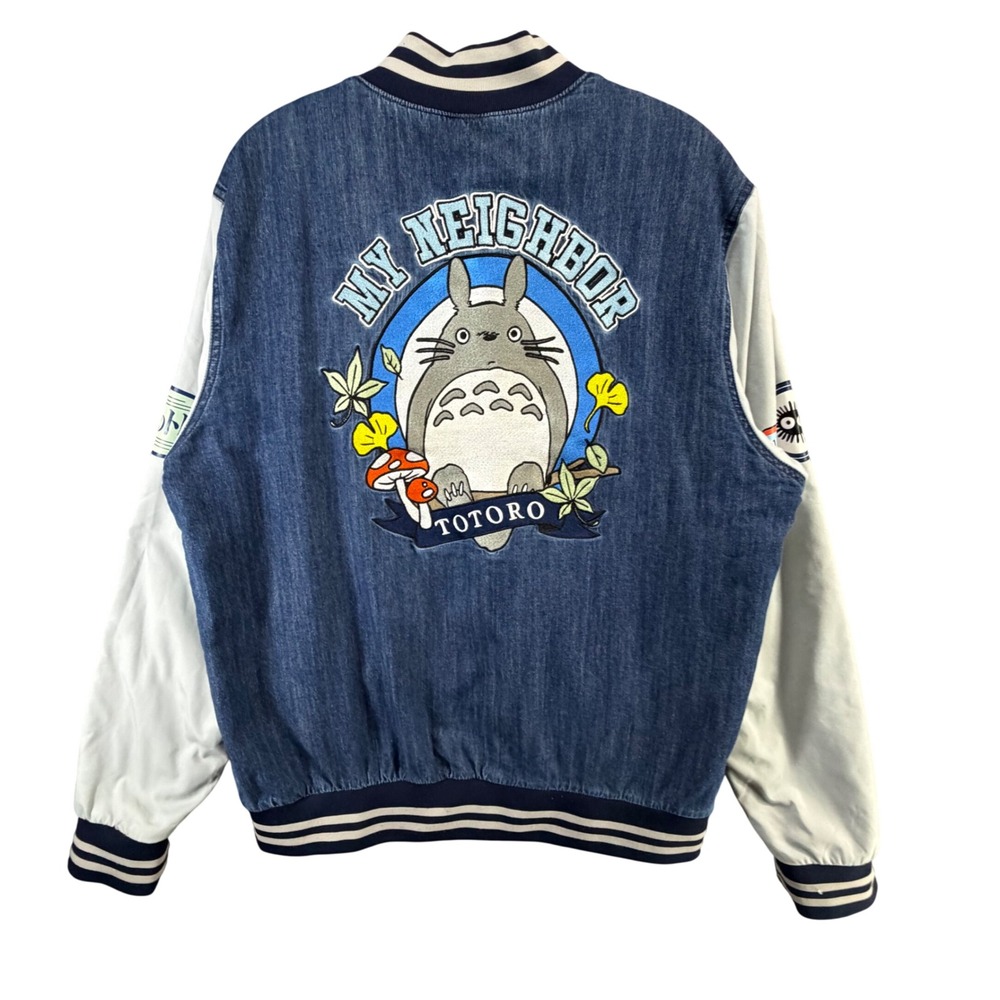 Studio Ghibli My Neighbor Totoro Denim Varsity Jacket Mens M Blue Streetwear